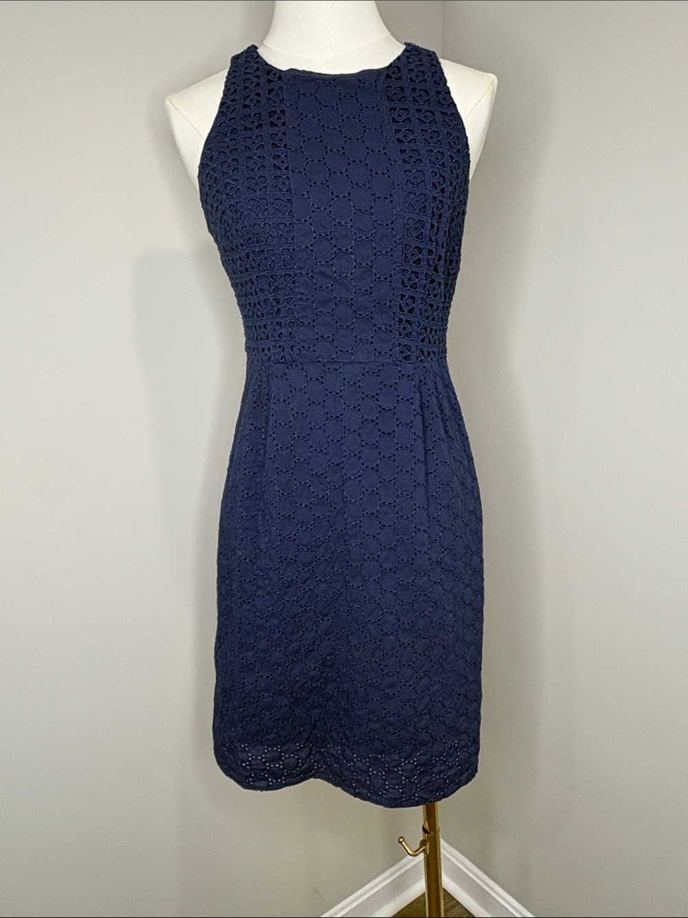 Old Navy Navy Blue Sleeveless Geometric Eyelet Lace Shift Dress 0 XS